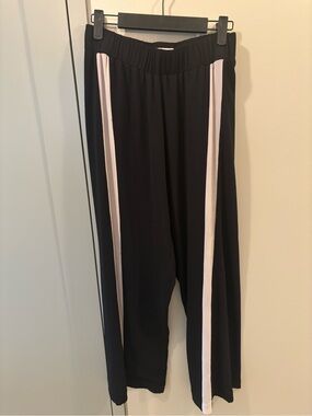 Henrik Vibskov Black Wide Leg Track Pants with White Side Stripes